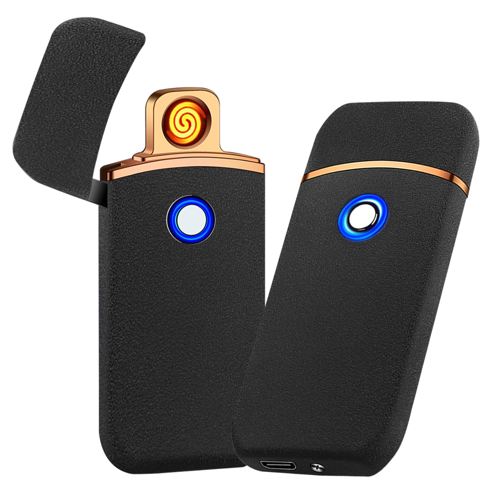 Electronic USB Rechargeable Lighter - Smart Dual Sided Ignition, Windproof, Lightweight Plasma - Cool Portable Gift for Boyfriends, Fathers - Frosted Black