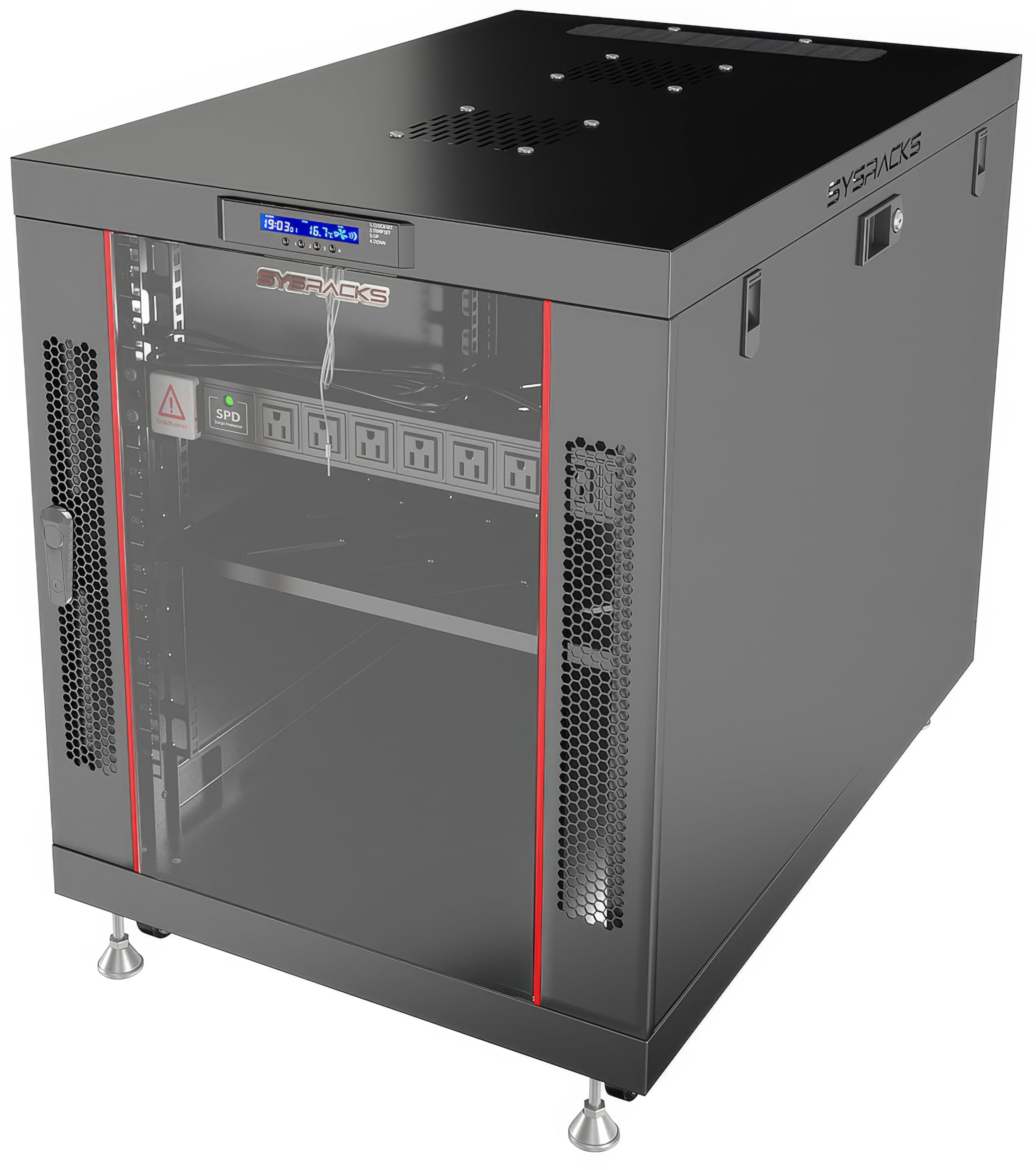 portable server rack cabinet with glass door and cooling fans