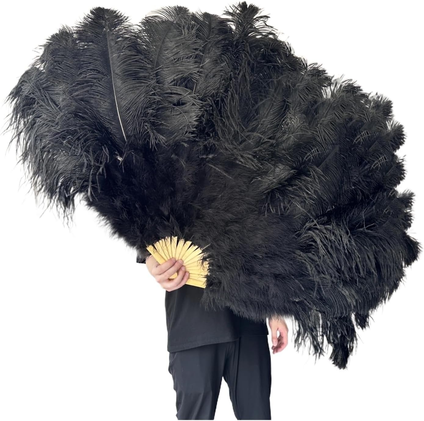 130CM/100CM Fluffy Feather Fan for Stage Performance Carnival Dance Props Handheld Plumes Red(Beige,130cm1PCS Right Hand)