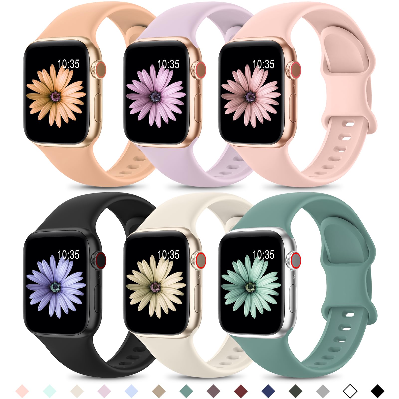 Higgs 6 Pack Sport Straps Compatible with Apple Watch Straps 38mm 40mm 41mm Women Men, Soft Silicone Strap Replacement Watchbands for iWatch Ultra/Ultra 2,Series 9 8 7 6 5 4 3 2 1 SE