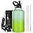 BUZIO 64oz Insulated Water Bottle, Triple Wall Stainless Steel (Cold for 48 Hrs) Leakproof Half gallon Jug/Flask with Straw Lid and Carry Bag for Sports Hiking, Camping, Gradient Green