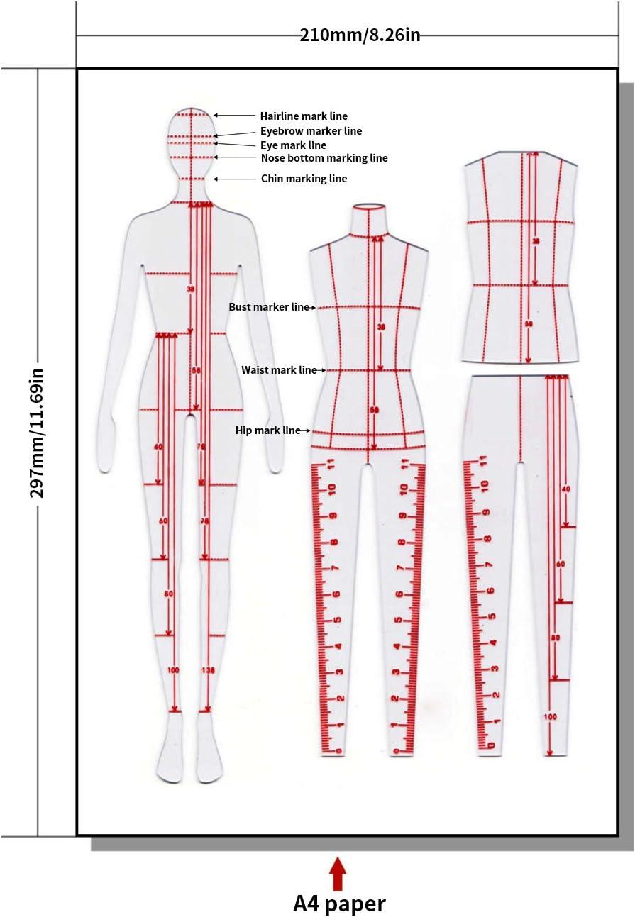 XIEHAIGE 4 Pcs Humanoid Clothing Measuring French Curve Pattern Grading Rulers Pattern Styling Design Craft Sewing Tool Set - Image 3