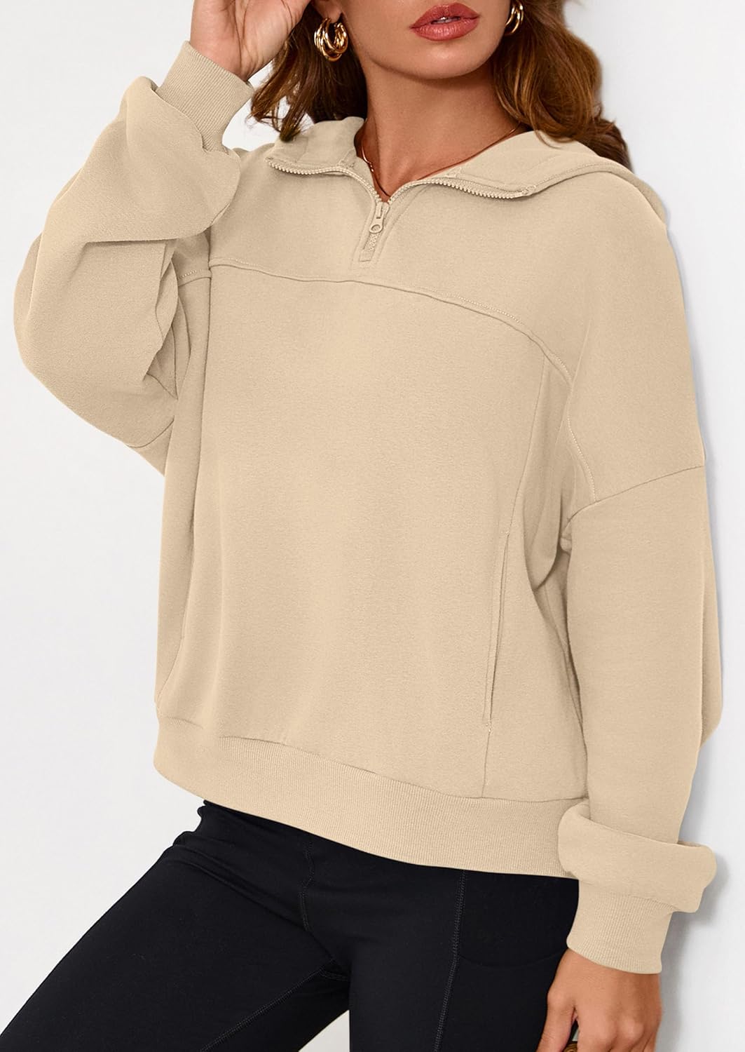 PRETTYGARDEN Womens Hoodies Cropped Fleece Sweatshirts 2025 Fall Fashion Quarter Zip Pullover Long Sleeve Tops Winter Clothes - Image 3