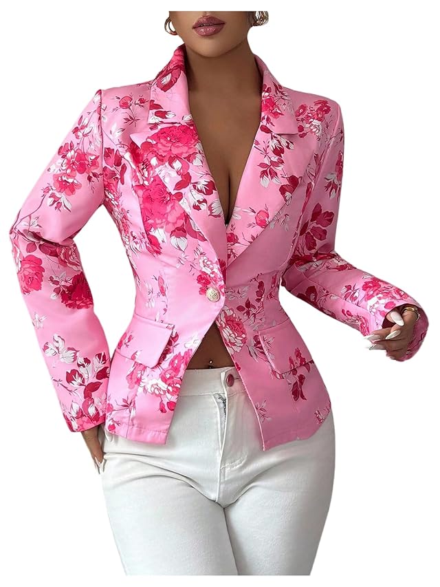 Floerns Womens Floral Long Sleeve Work Blazers Button Front Dressy Casual Suit Jacket