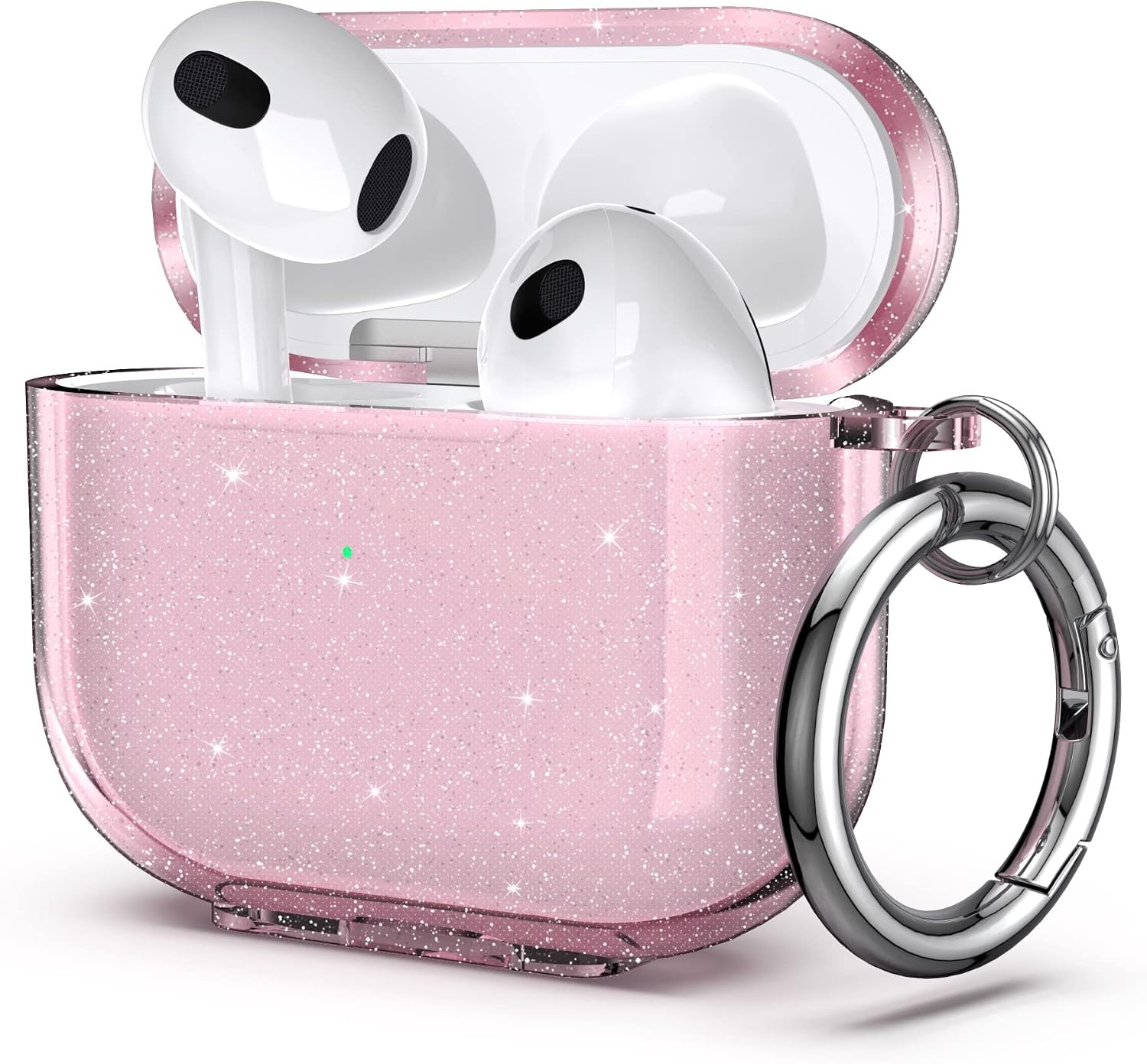 ULAK Compatible with AirPods 3rd Generation Case, Clear Transparent Designed Protective Cover for Women Girls, Shockproof Soft TPU Case with Keychain for AirPods 3 2021 [Front Led Visible], Pink
