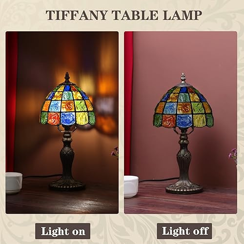 Miniatura 4 de Pequeña lámpara Tiffany de mesa de vidrieras, estilo cuadrado de cristal, pantalla de lámpara de 8 pulgadas de ancho, luz nocturna estilo Tiffany,