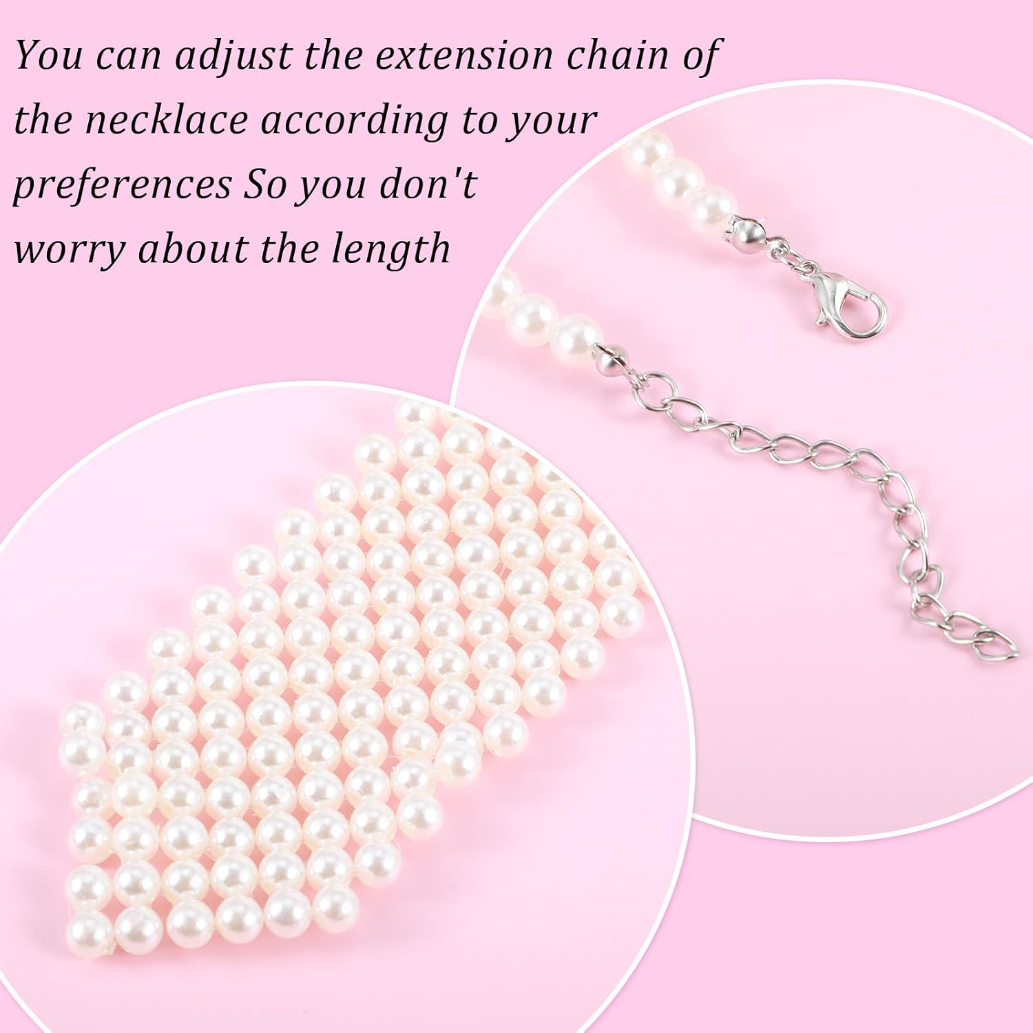 Pearl Tie Necklace for Women, White Artificial Pearls Neck Handmade Weaving Shirt Necklace Beaded Ties Accessories for Shirt Daily Dress Party Beach