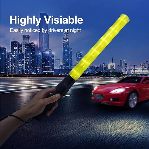 Miniatura 5 de Varita de tráfico, varita de control de tráfico LED amarilla de 21 pulgadas con 2 modos de parpadeo, bastón de seguridad de tráfico con clip lateral