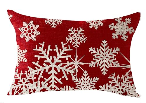 Happy Winter Snowflakes Merry Christmas Cotton Linen Decorative Throw Pillow