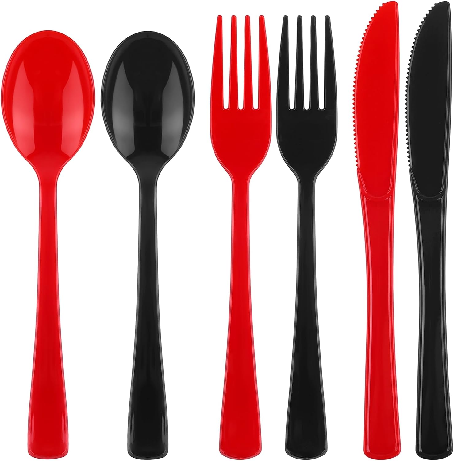 Kochorie 300 Pcs Black and Red Graduation Plastic Silverware, Disposable Plastic Utensils, Heavy Duty Cutlery Set Heavyweight Congrats Grad Flatware, Spoons Forks Knifes for Graduation Party Supplies