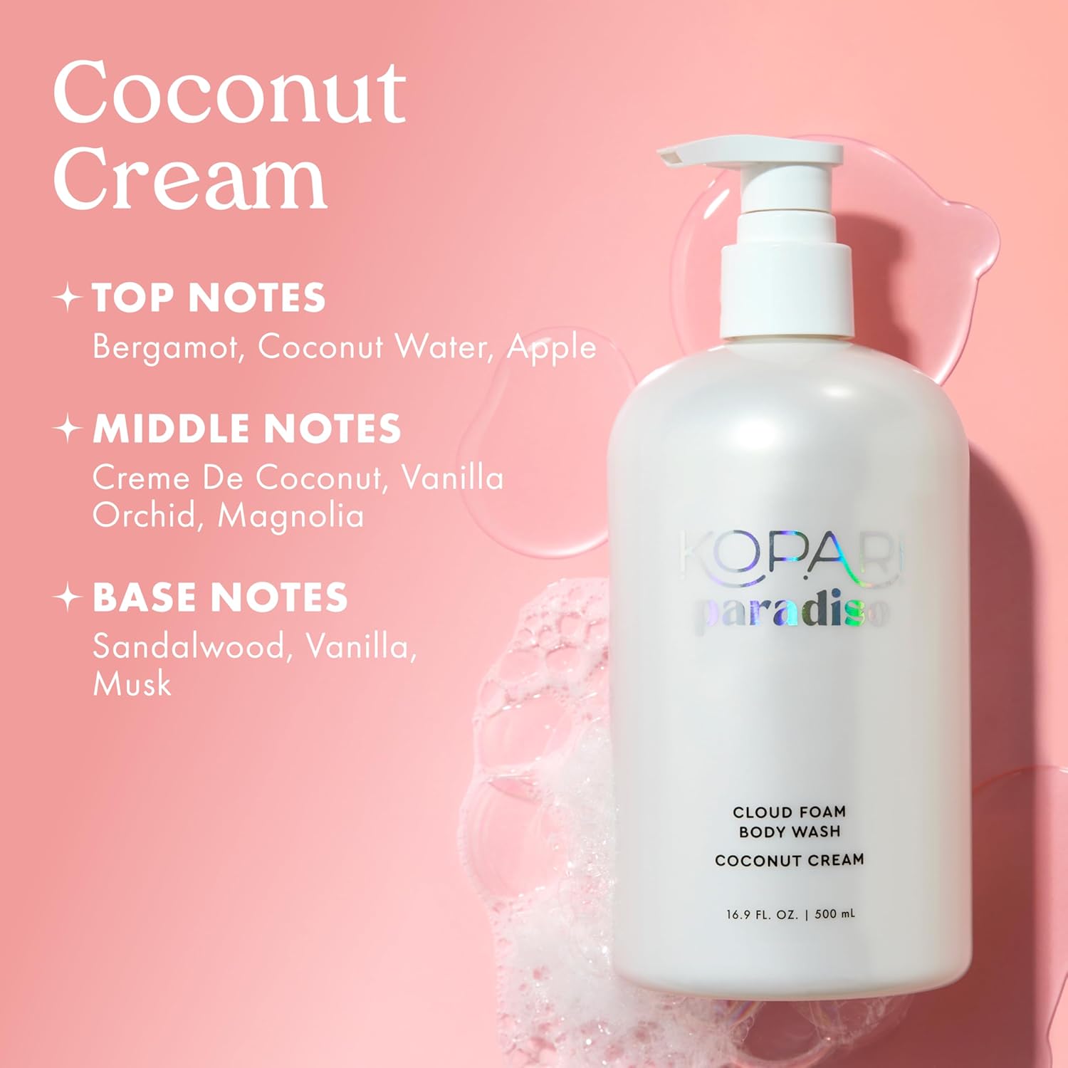 Kopari Paradiso Cloud Foam Body Wash – Coconut Cream | Hydrating Foaming Body Wash with Hyaluronic Acid & Vitamin E | Gentle Cleanse, Coconut Scent