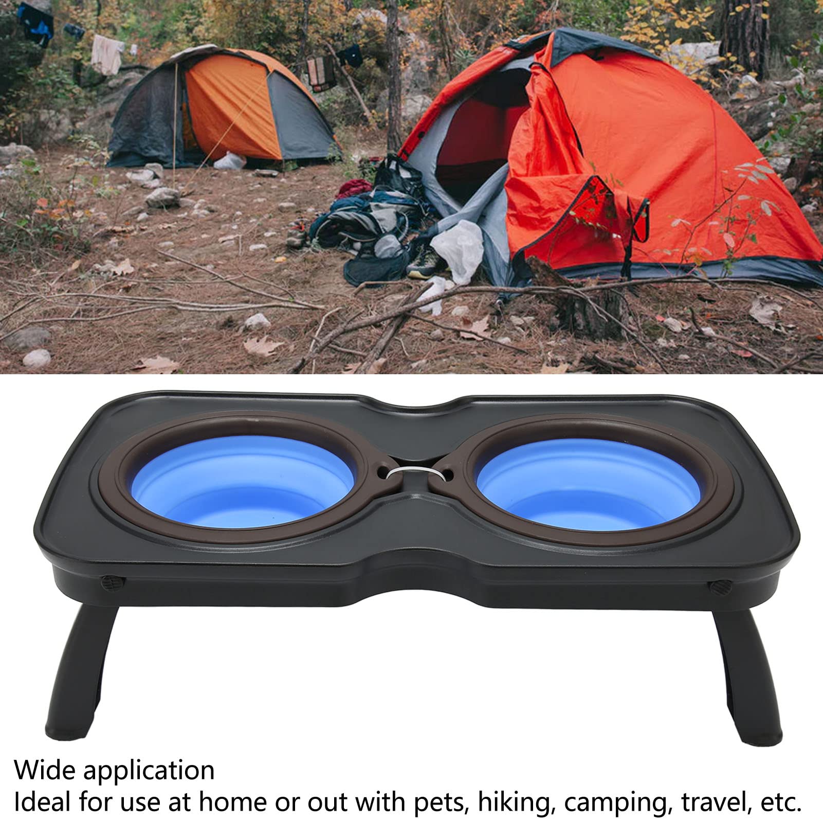 Double gamelle surélevée pour animaux de compagnie, gamelles surélevées pliables pour chien avec support – Pour les aventures en plein air, le camping, les voyages et l'utilisation à domicile, facile