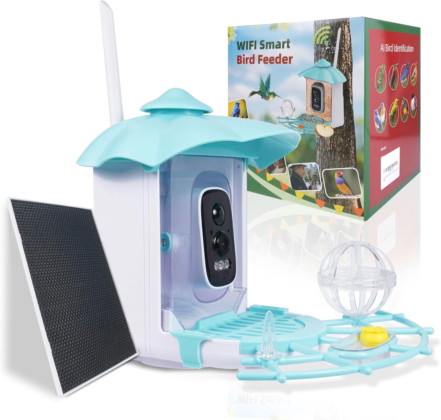 Bird Feeder with Camera,AI Identify Birds Species,Solar Powered,Auto Record Videos in Backyard,Instant Notifications,Ideal Gift for Family and Bird Lovers (Blue)