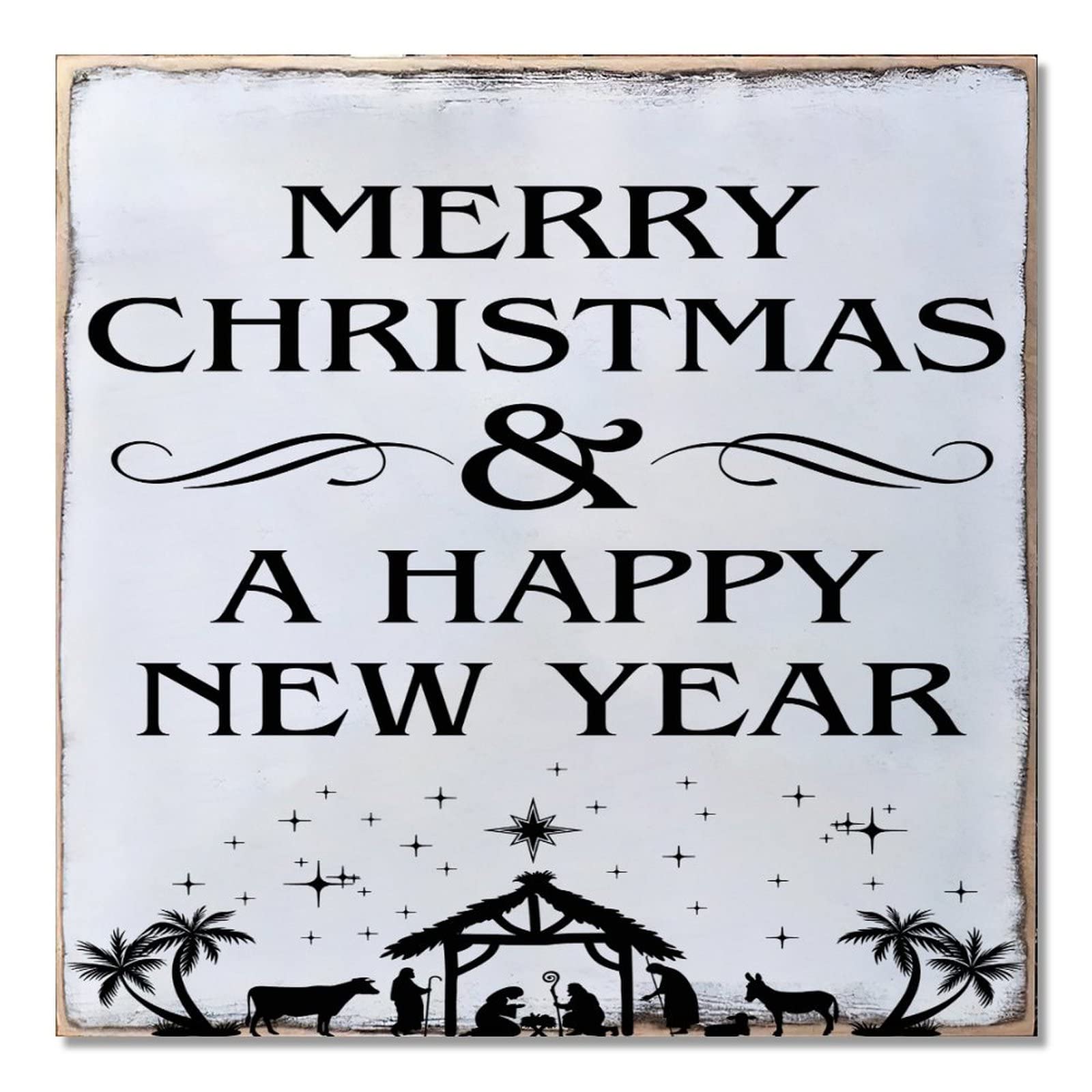 Panneau en bois Merry Christmas déco murale de Noël carrée 40 cm