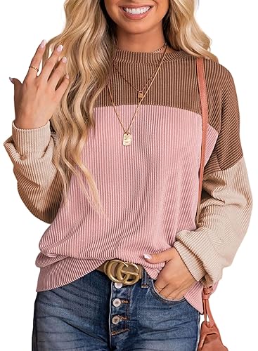 Dokotoo Womens Tops Fashion 2025 Color Block Long Sleeve Shirts