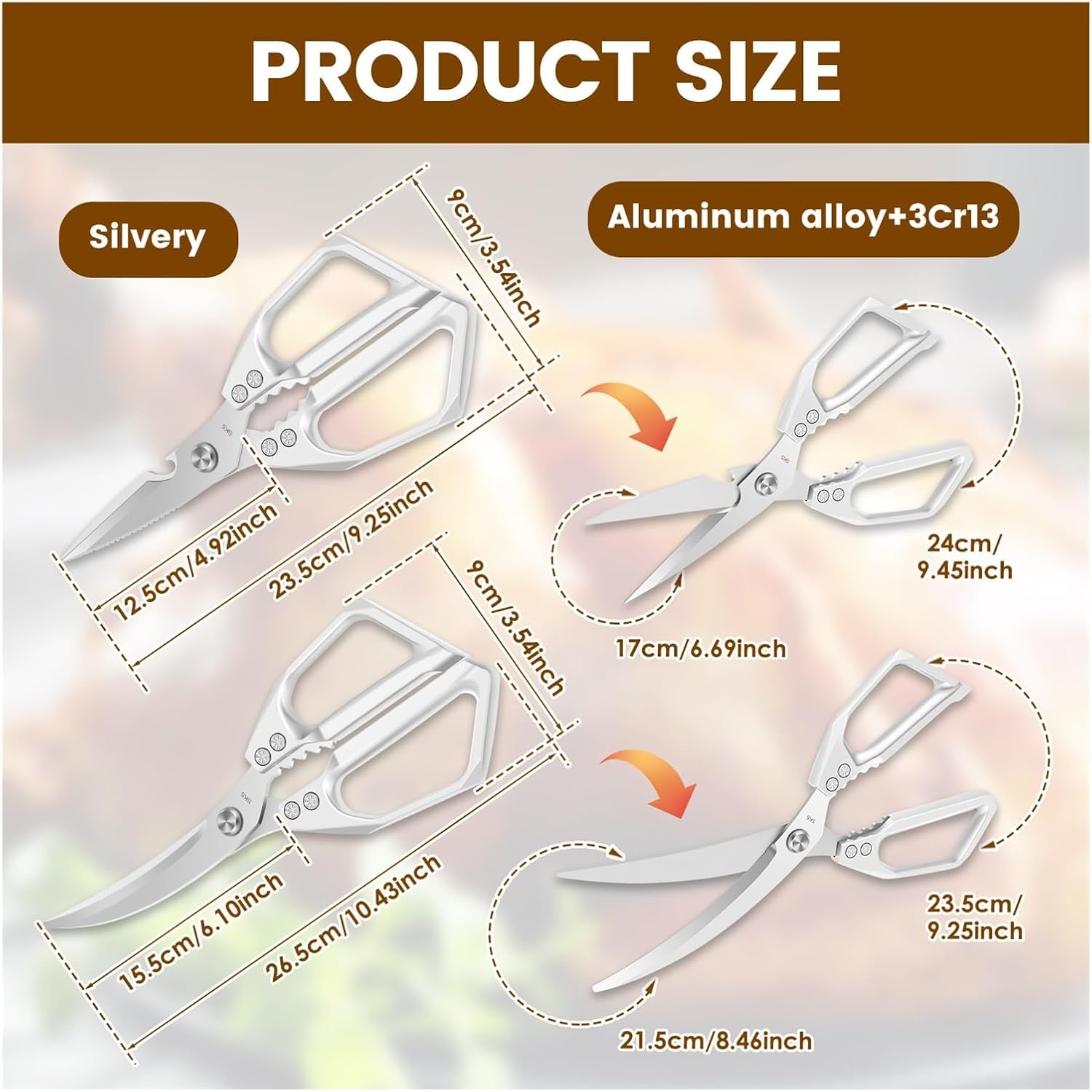 2Pcs Kitchen Scissors Set Aluminum Alloy Barbecue Precise Cutting Meat Cooking Shear Kitchenware