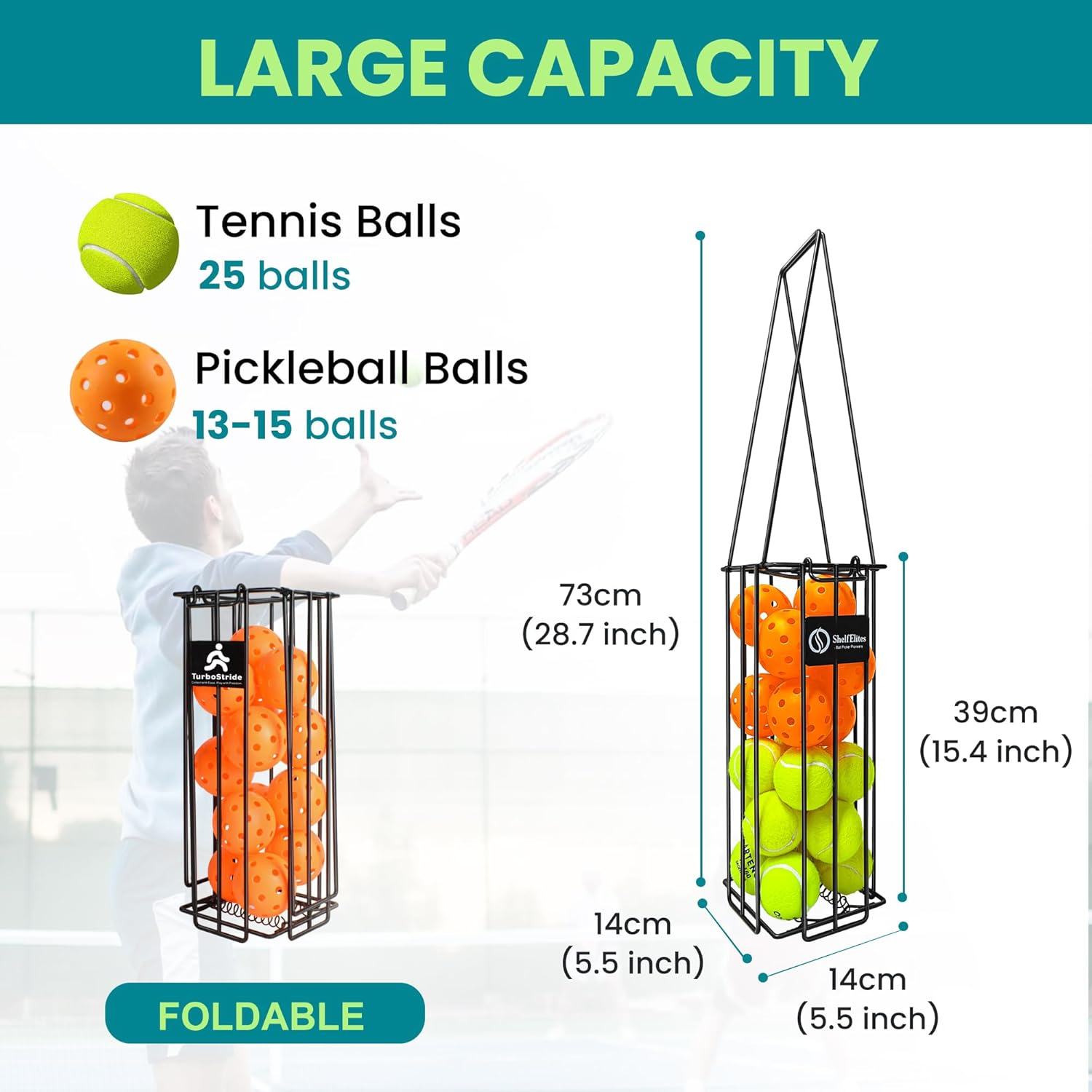 Tennis Ball Hopper, Portable Pickleball Ball Basket for Pickup, Storage & Training (Small)