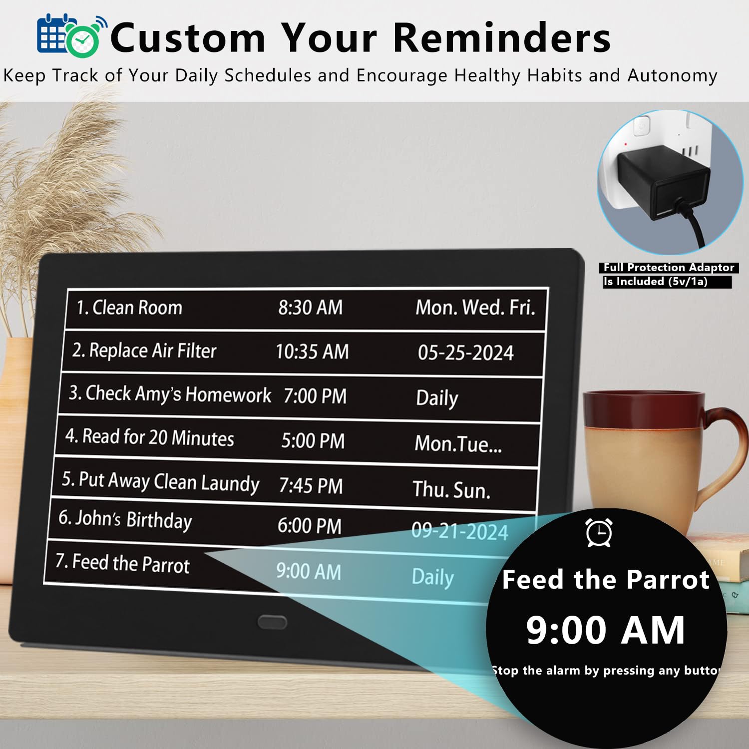 Reloj digital con fecha y hora que habla por voz, reloj calendario grande de 11.5 pulgadas para demencia, DST automático, 20 recordatorios personalizados, brillo ajustable, alarmas fuertes, batería de