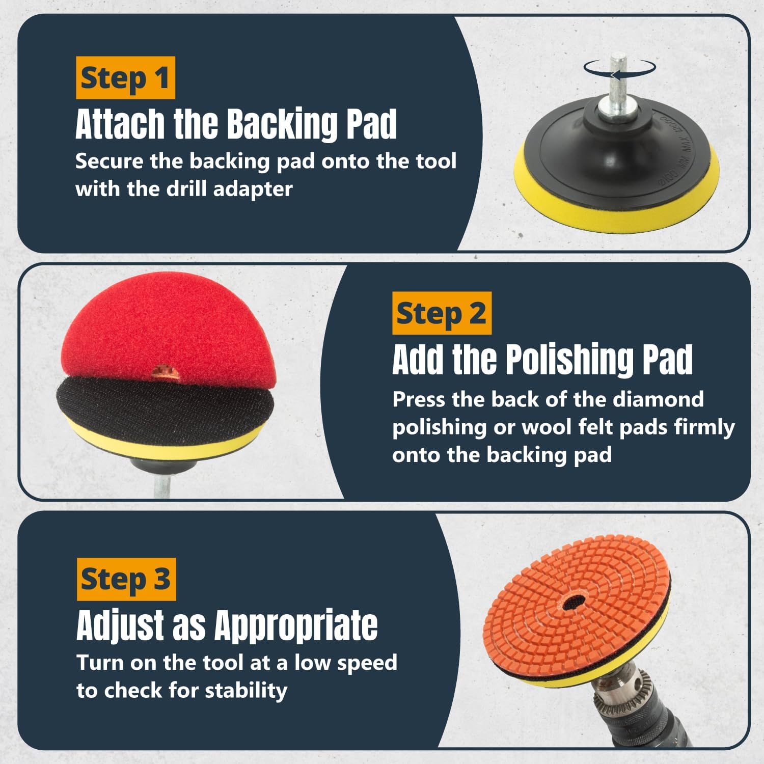 POWERTEC 4 Inch Diamond Polishing Pads w/ 10pcs 50-6000 Grit Polishing Pad and 5/8"-11 Backer Pad for Drill, Polisher & Grinder, Wet/Dry Diamond Polishing Pad Kits for Concrete, Granite and Marble