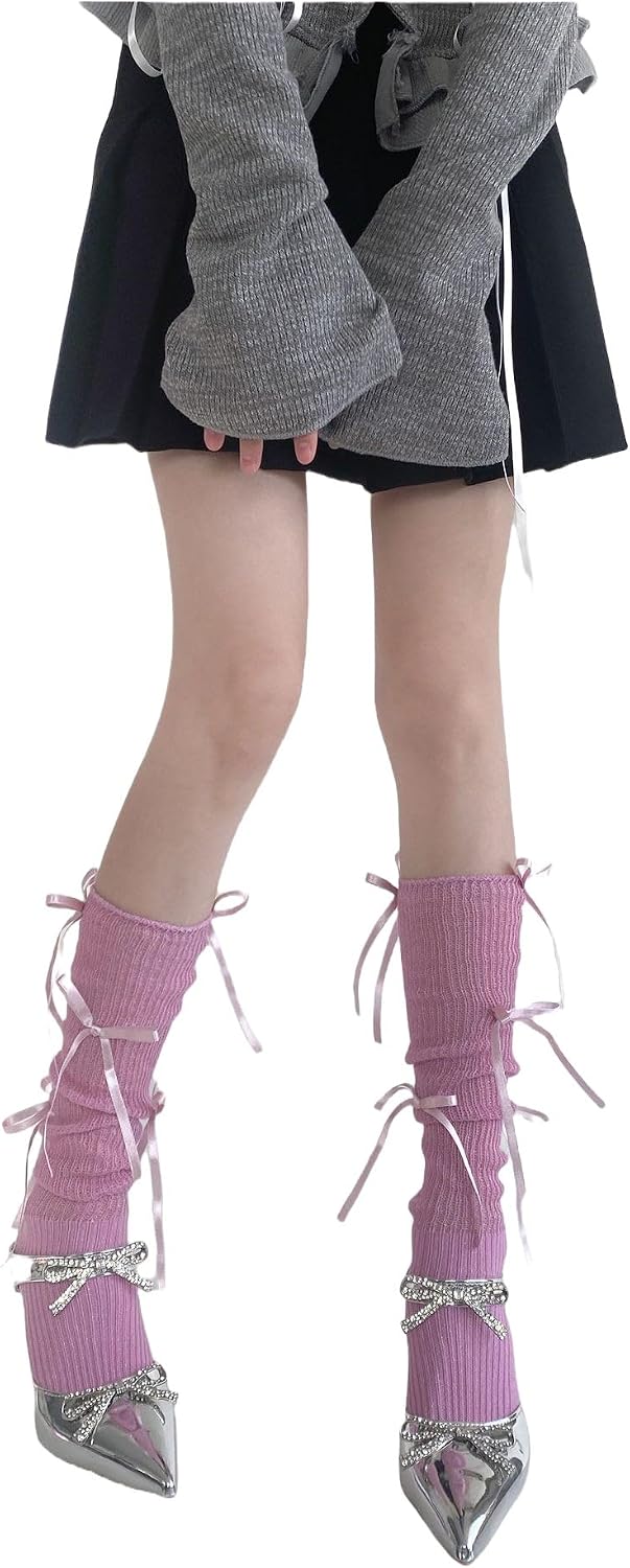 Beautifulfashionlife Womens Girls Scrunch Satin Bow Lolita Costumes Sock Tube Thin Trim Princess Stocking