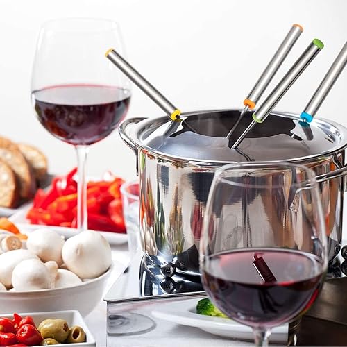 Miniatura 4 de 6 tenedores para fondue de acero inoxidable, 9.5 pulgadas, codificación de colores, juego de 6 para olla caliente, barbacoa, frutas, verduras