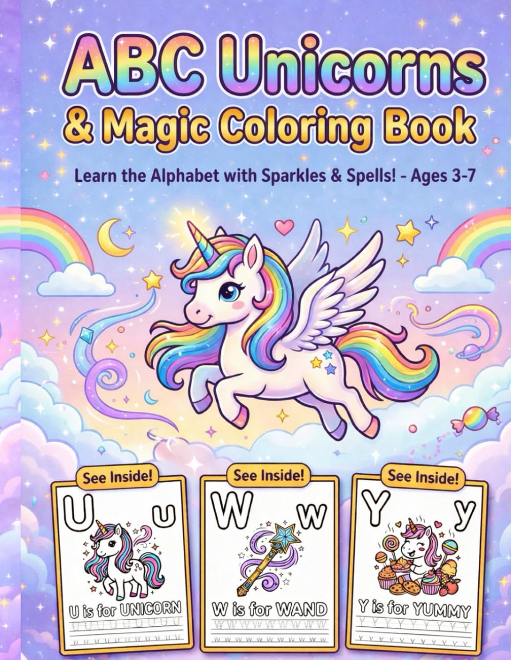 ABC Unicorns & Magic Coloring Book: An Alphabet Adventure with Fairies, Mermaids, and Sparkles (Ages 3-8)