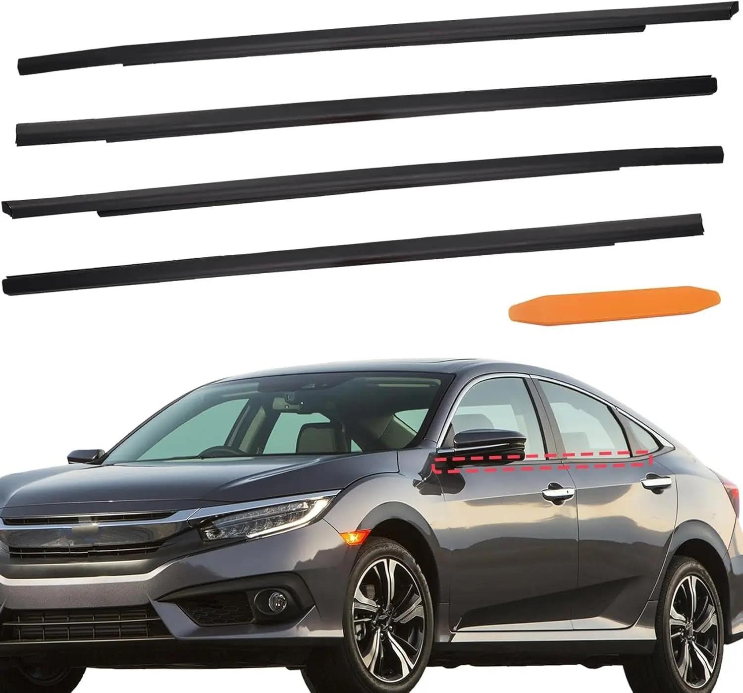 Do Honda Civic 2016-2019 gumowa uszczelka okienna, listwy drzwiowe, listwy ozdobne, zewnętrzne taśmy uszczelniające do szyb
