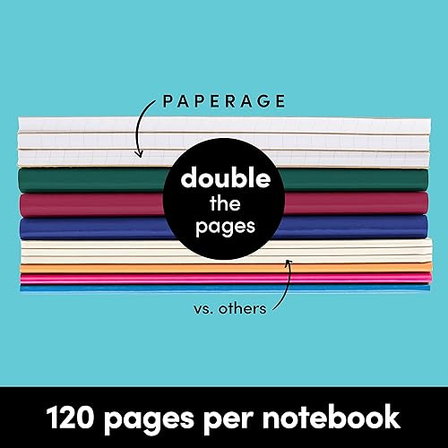 Miniatura 6 de PAPERAGE Paquete de 6 cuadernos de composición, 120 páginas, cubierta de papel kraft con lomo de tono de joya, papel rayado con rayas