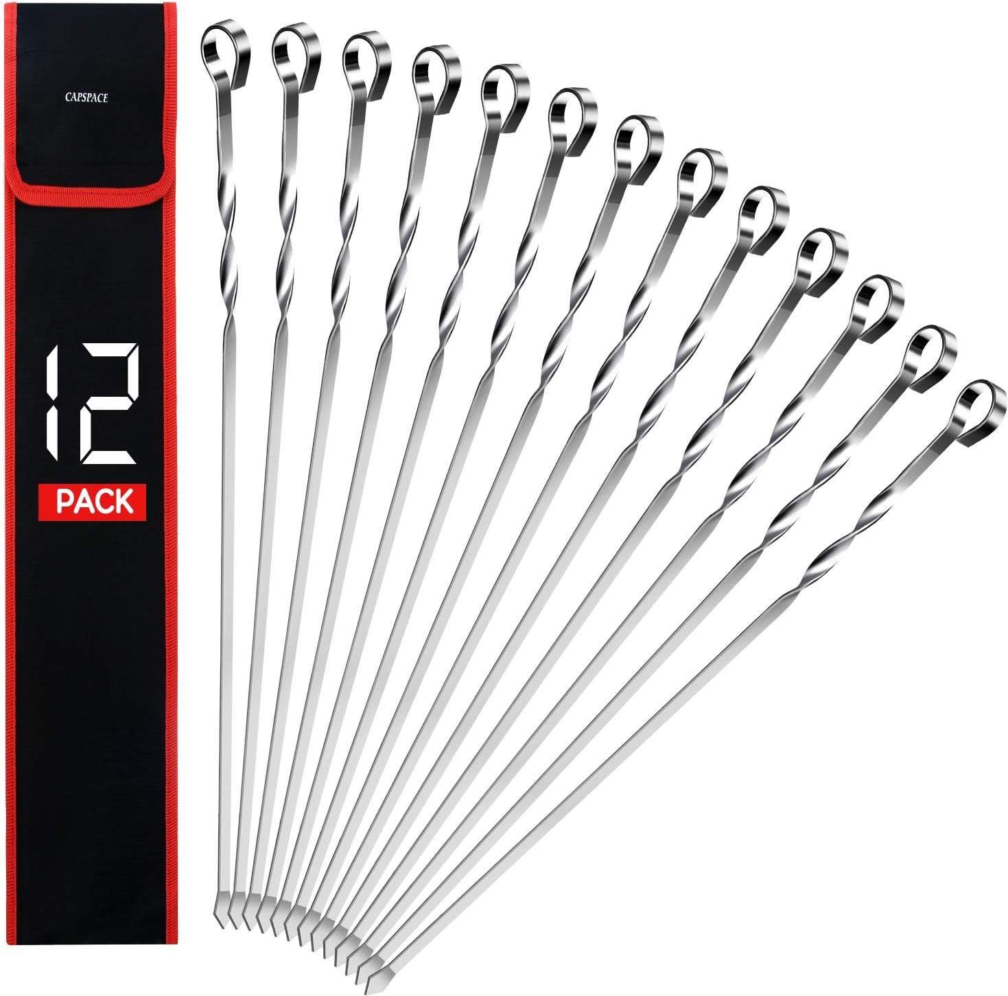 Metal Skewers For Grilling 12 inch - 12 Pack Skewers For Kabobs, BBQ Skewers, Shish Kabob Skewers, Flat Stainless Steel Barbecue Skewers Grill Stick Set for Meat, Chicken, Shrimp, Fruit, Vegetables
