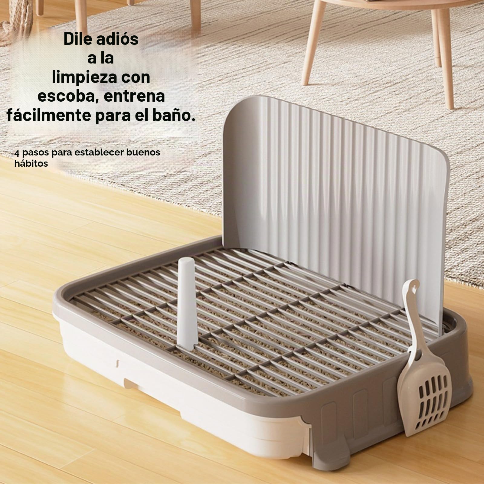 Bandeja de arena para perros XXL con protección anti-salpicaduras y rejilla extraíble