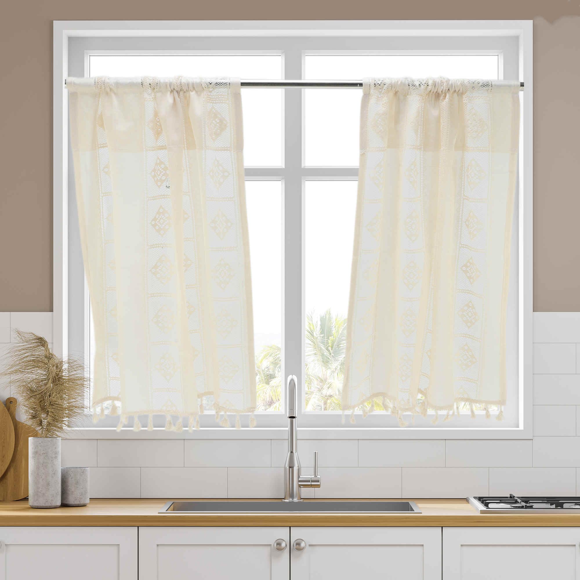Rideaux de cuisine en dentelle beige 103x60 cm pour café