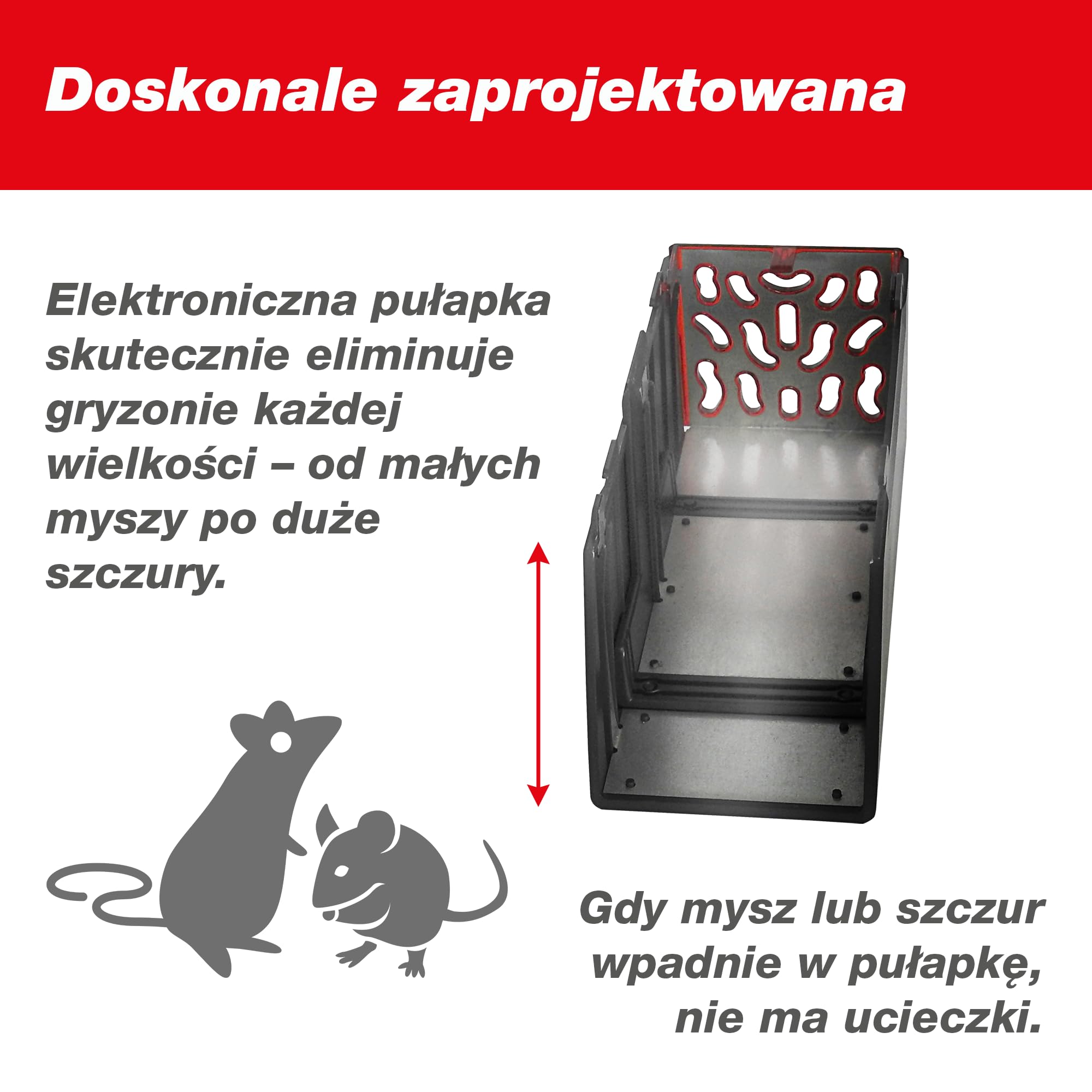 SWISSINNO Elektroniczna Pułapka na Myszy i Sczury SuperCat. Bezpieczna i odpowiednia dla danego gatunku pułapka elektrowstrząsowa. Stan połowu za pośrednictwem Bluetooth aplikacji. Produkcja UE. x1