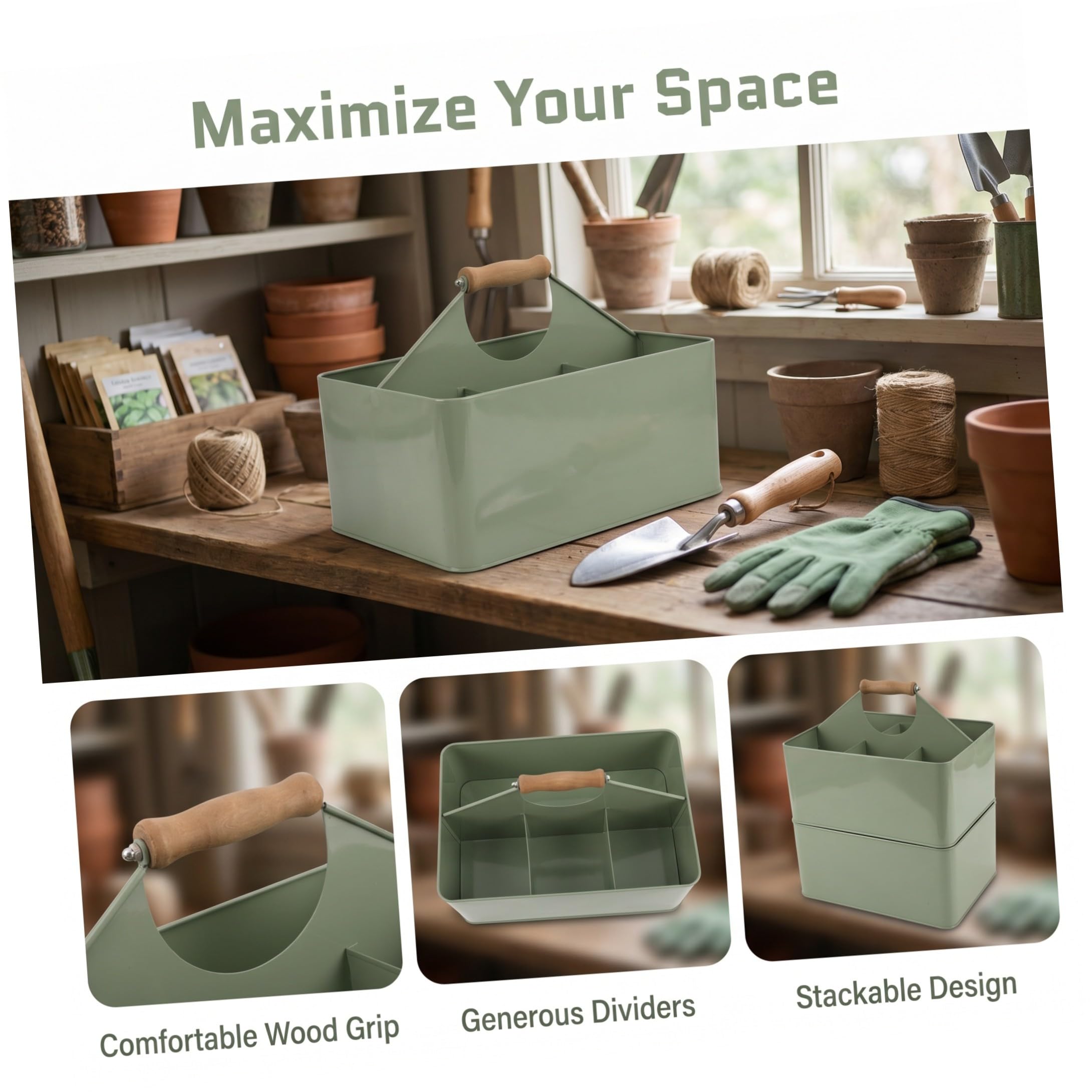 Metall Gartensamen Aufbewahrungsbox mit 4 Fächern und Griff aus Eisen und Bambus 29,5x22,6x20 Cm Grün für Fensterbänke und Pflanztische zur Sicheren und Effizienten Samenlagerung