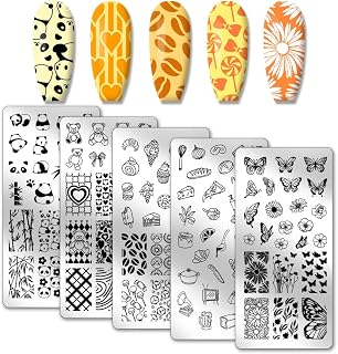 PH PandaHall 5pcs Chinese Style Nail Stamping Plates, Panda Asian Motifs Nail Stamper Cute Food Desert Butterfly Nail Art Stencils Stainless Steel Nail Image Plates for Nail Art Design Manicure Salon
