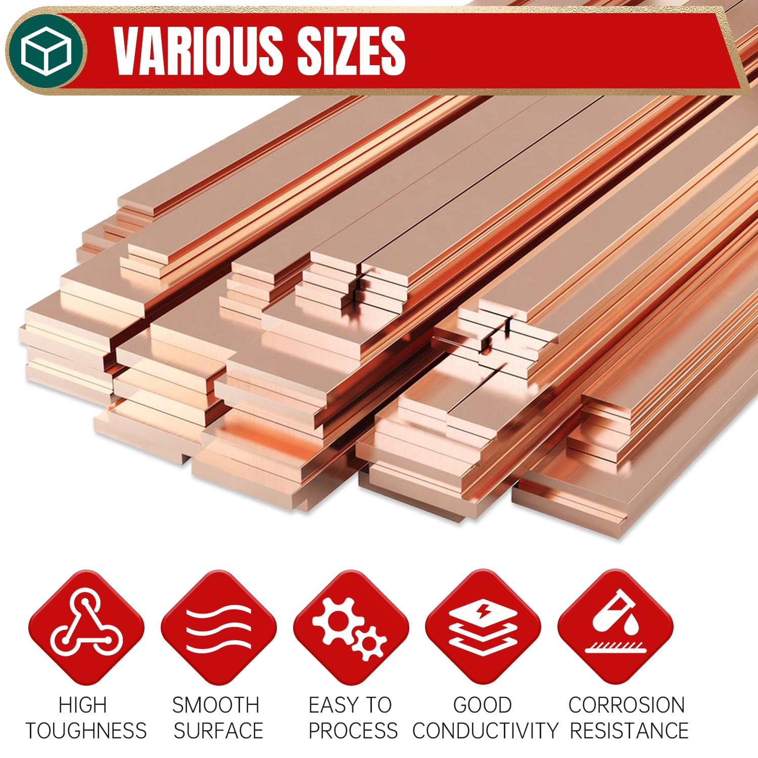 Barres plates en cuivre, 6 x 75 x 200 mm, barres en cuivre, barres en cuivre pour l'artisanat, les maquettes, les réparations, l'électricité