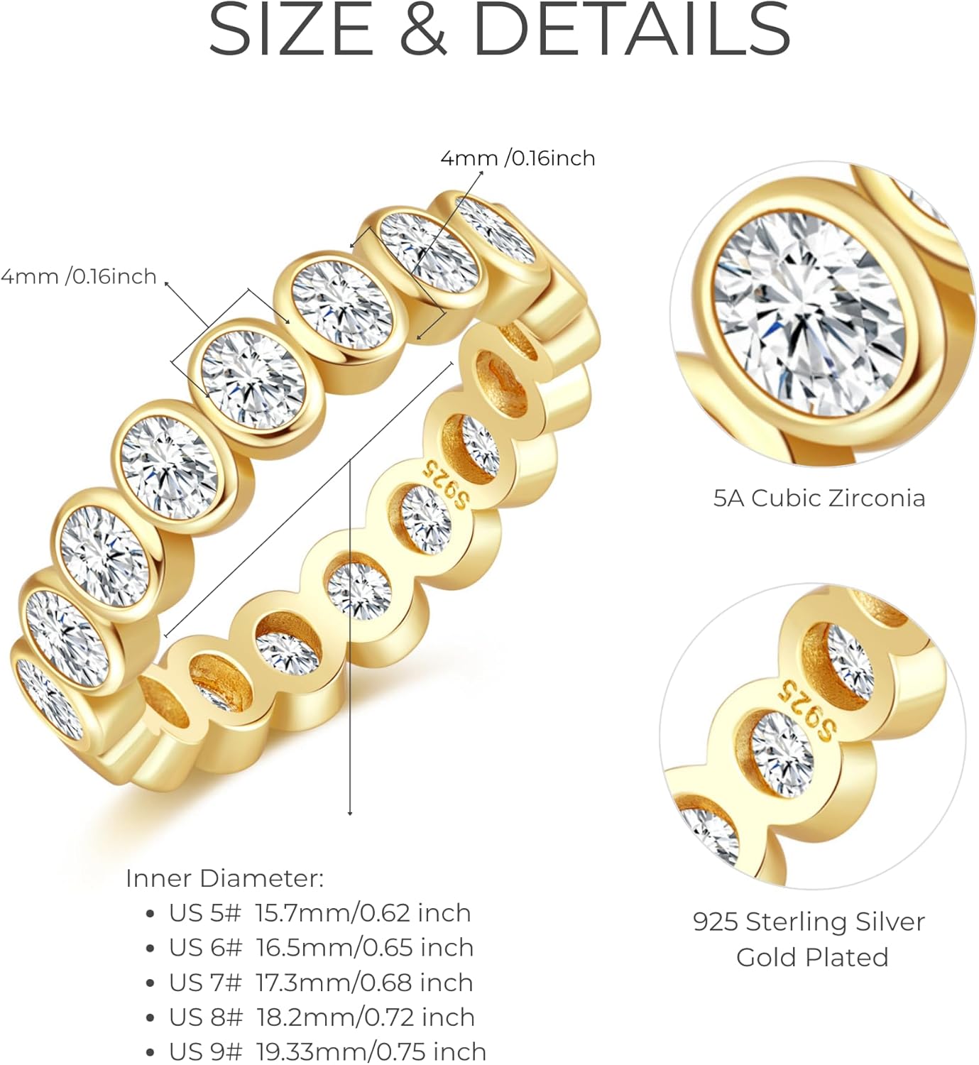 14K Gold Plated Ring 925 Sterling Silver Cubic Zirconia Wedding Ring Eternity Bands for Women Lover - Image 4