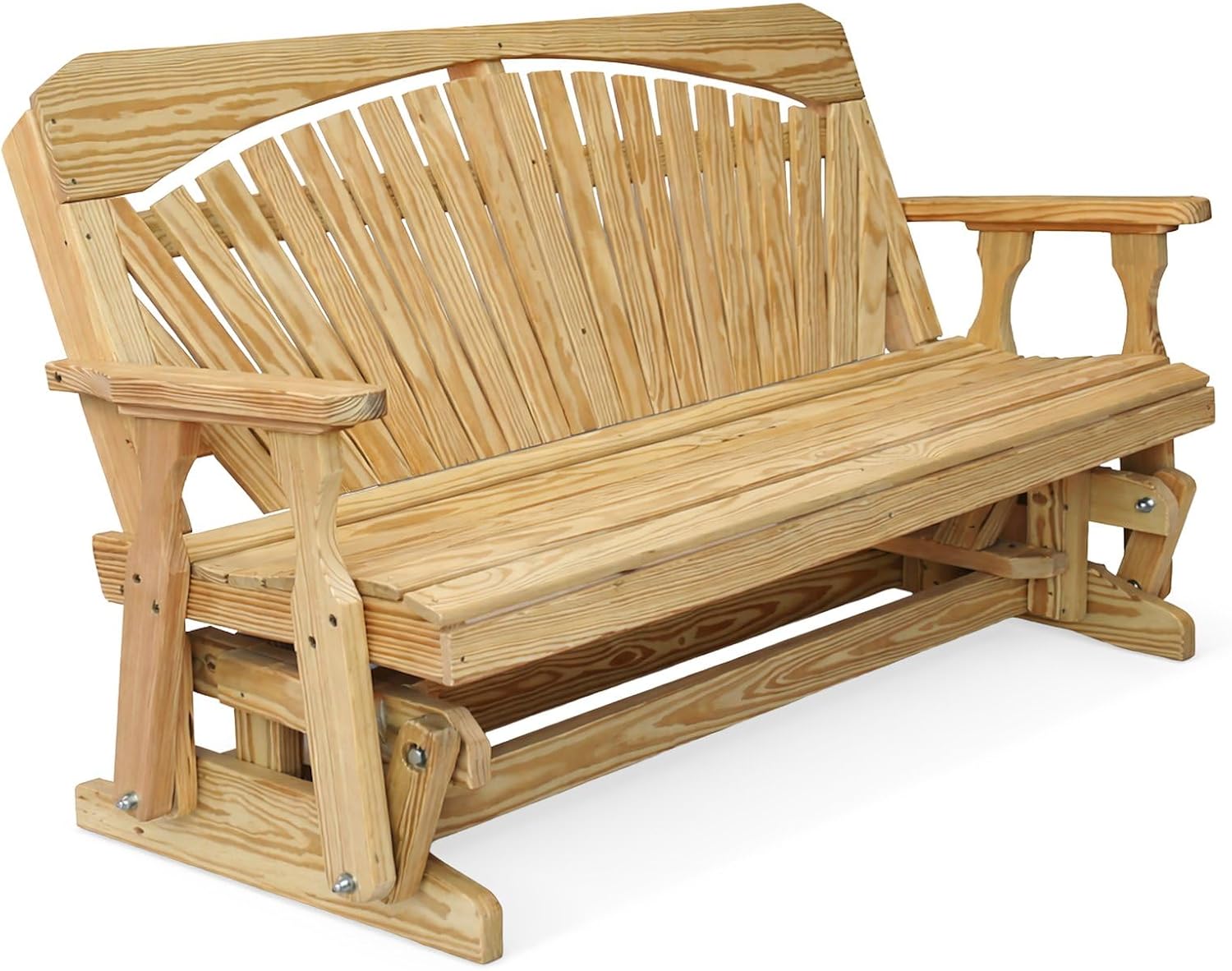 5 FT NATURAL Porch fanback Glider Bench for 3 Person, Amish-Made Solid Pine Wood Glider, Smooth Quiet Glide, Balanced Construction, Even Weight Distribution, Relaxed Seating Angle, Made in USA