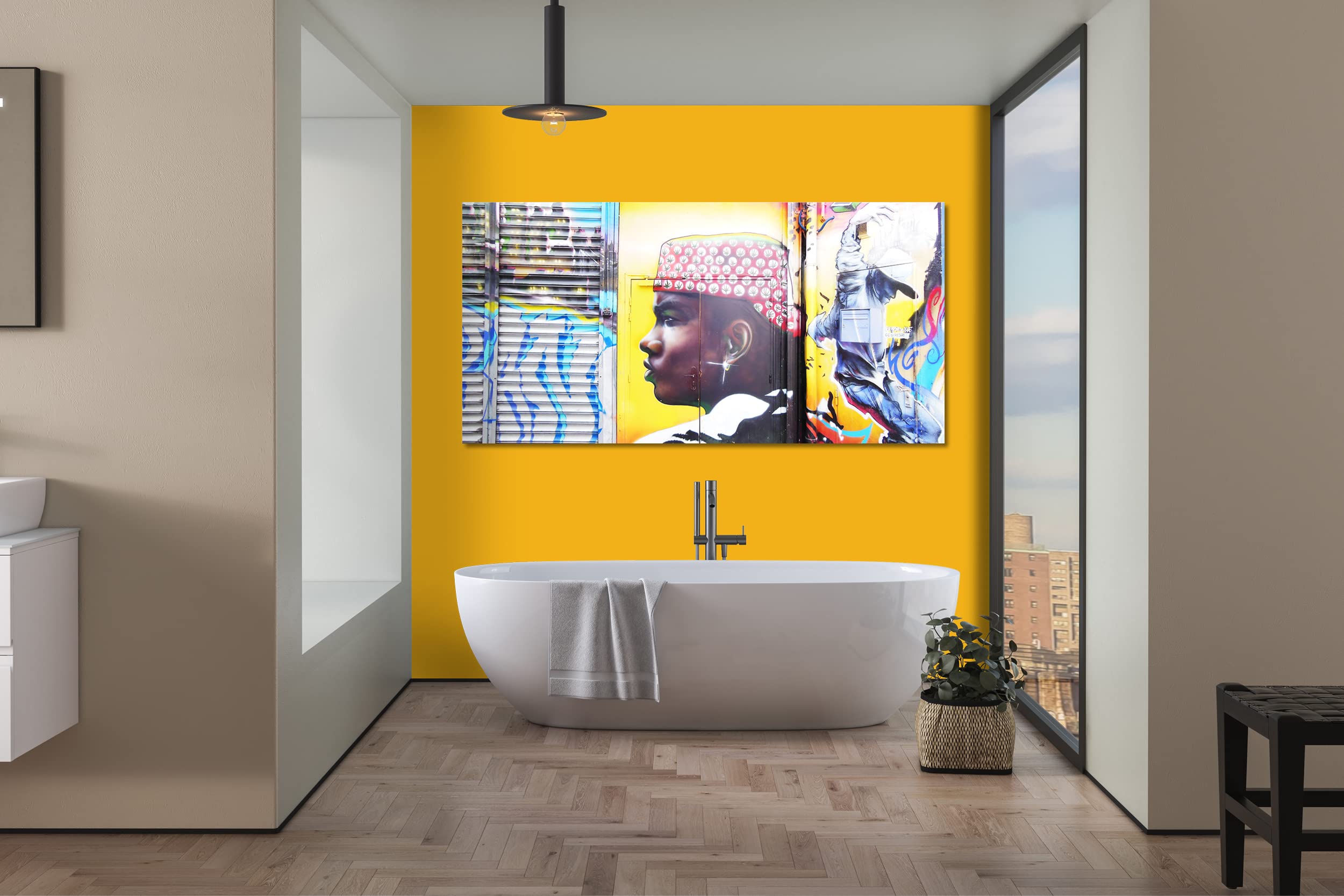 Glücksvilla - Graffiti 1 (Leinwand-Bild 2 cm, 160 x 80 cm) | div. Maße - aus DE - Kunstdruck Deko Wandbild quer - Paris Gemälde sprayen Kunst Mann Airbrush