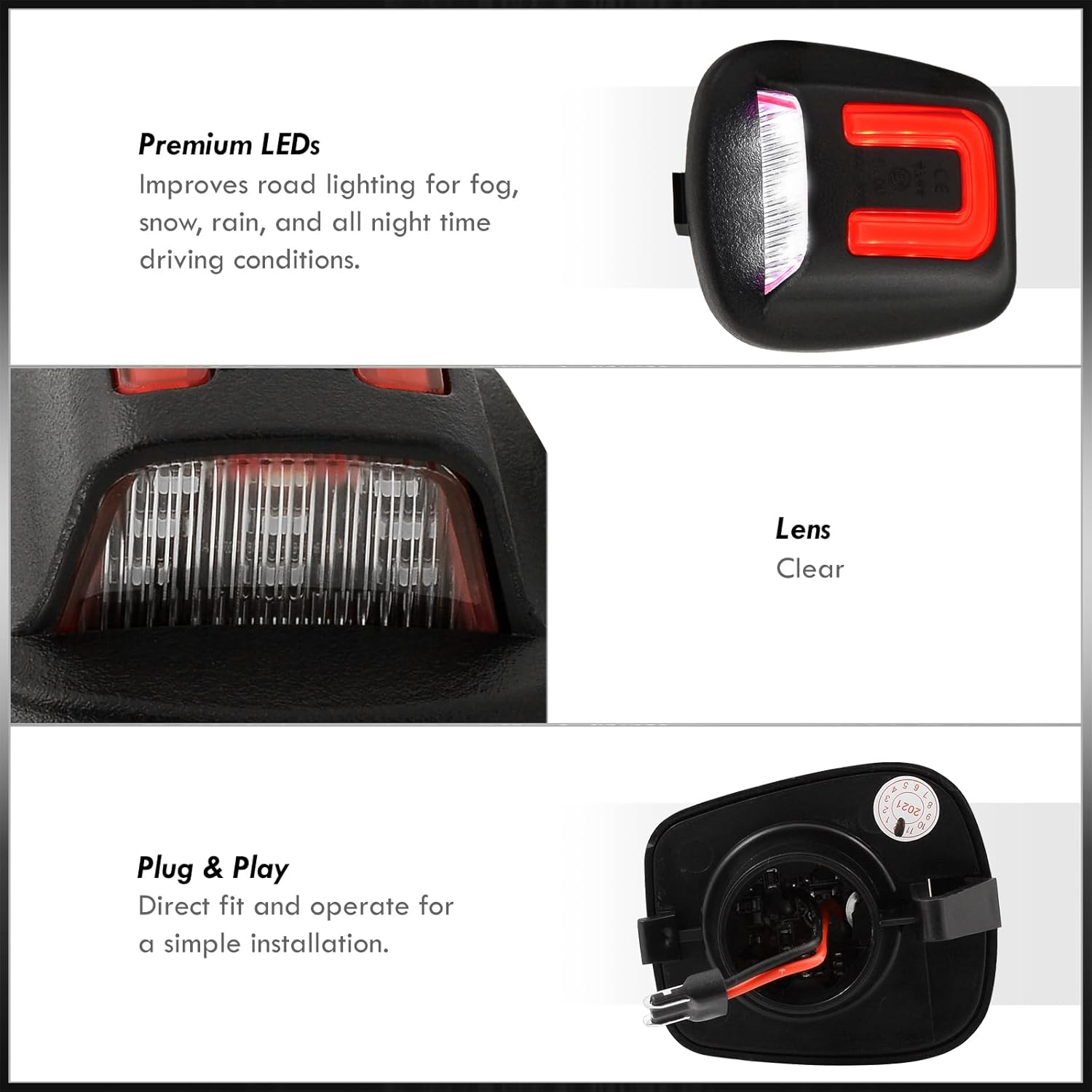 AJP Distributors White & Red SMD LED License Plate Lights Assembly Tag Lamps Pair Compatible/Replacement For Dakota Raider 1997 1998 1999 2000 2001 2002 2003 2004 2005 2006 2007 2008 2009 2010 2011