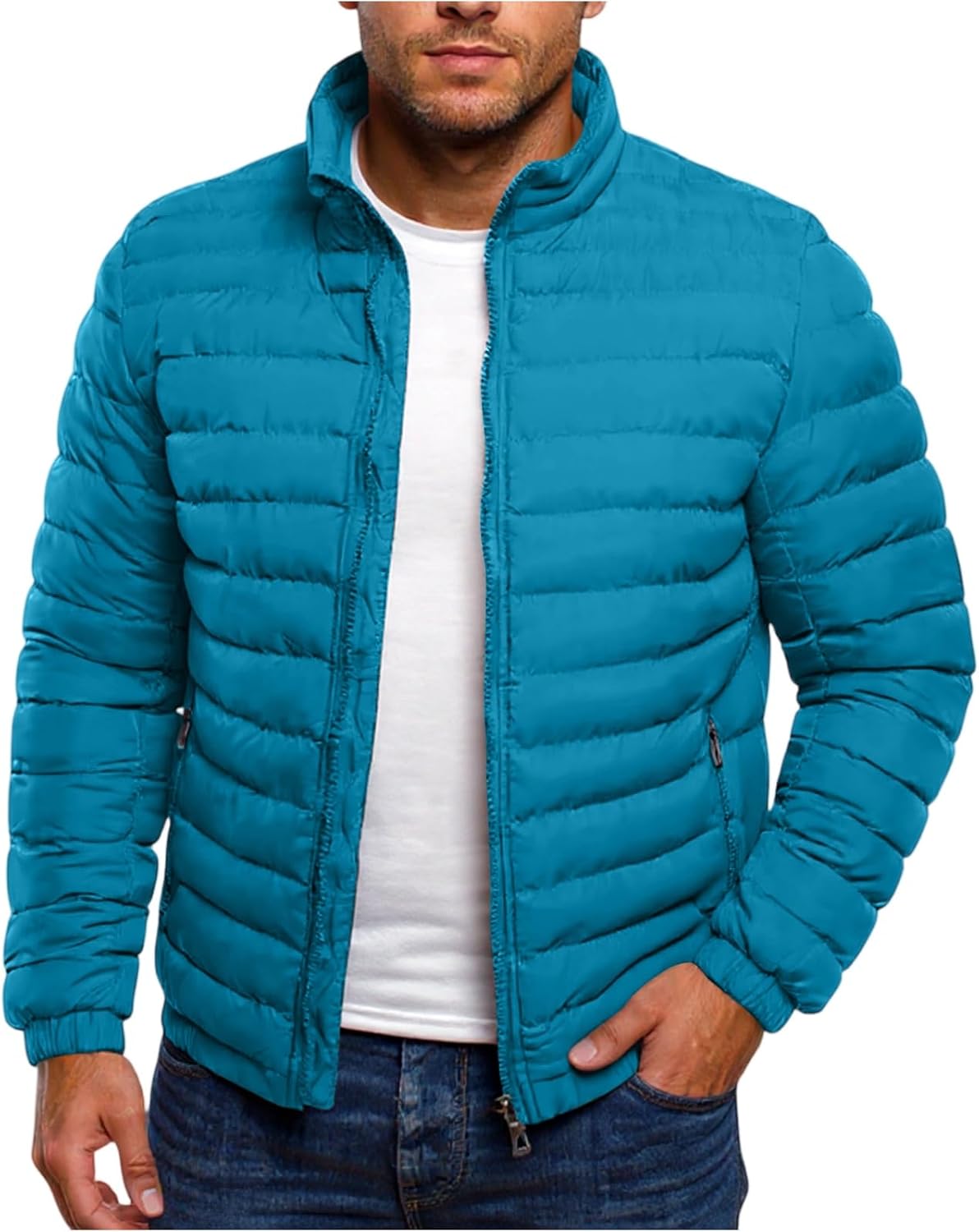 Ymosrh Men's Casual Puffer Jackets Lightweight Stand Collar Insulated Quilted Down Coats for Outdoor Hiking, M-3XL
