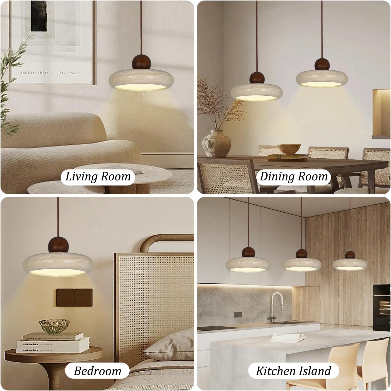 9.1inch Japanese Wabi-Sabi Travertine Pendant Lamp Natural Stone Pendant Light with Log Hanging Light Bedroom Mini Pendant Lighting for Kitchen Island Dining Room