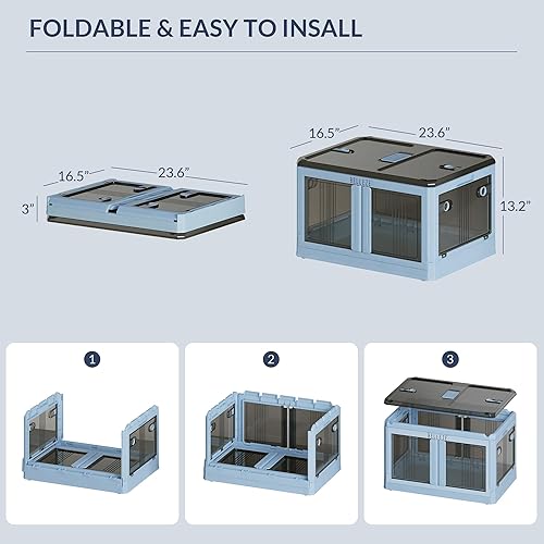 Miniatura 7 de BELLEZE Contenedores de almacenamiento apilables con tapas, 19 galones, 2 paquetes, cajas de almacenamiento plegables plegables con ruedas para