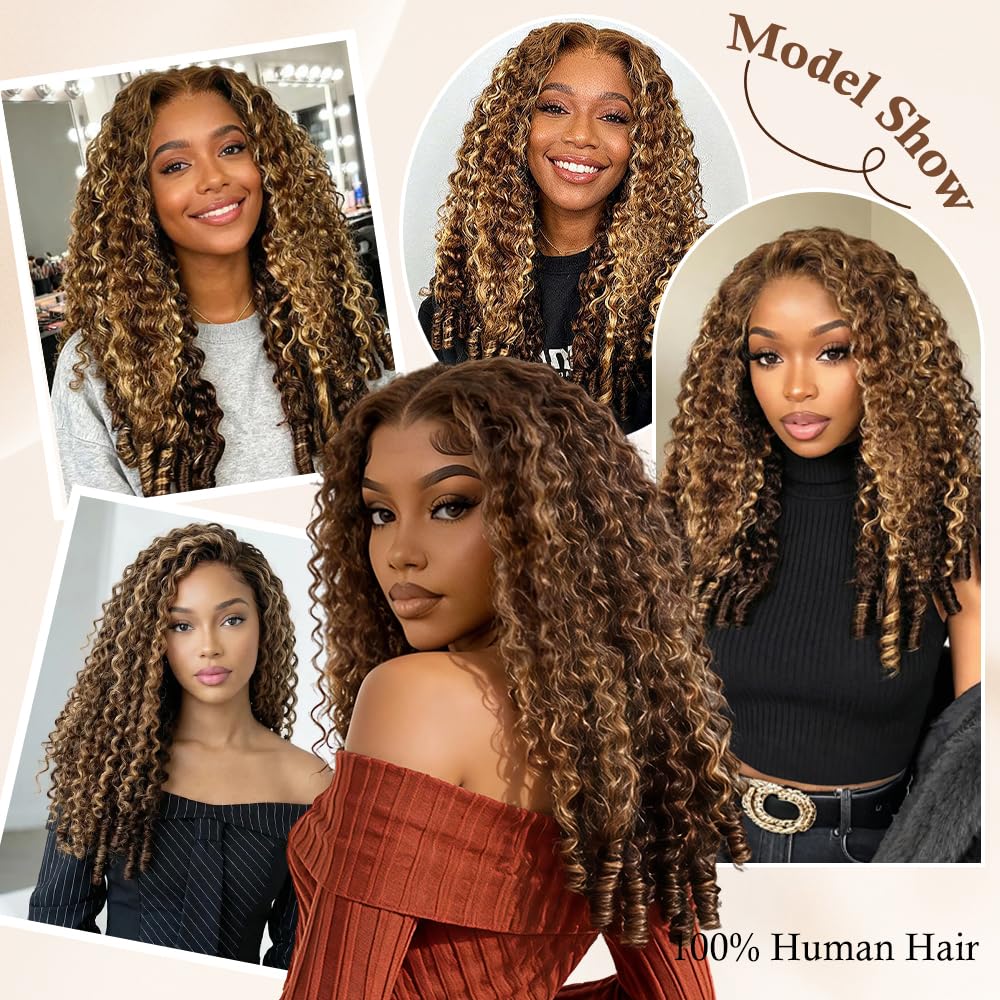Honey Blonde Burmese Curly Wig Human Hair 250 Density Ombre Lace Front Wig Human Hair Highlight 13x6 HD Lace Frontal Wigs Pre Plucked Virgin Remy Hair 20 Inch