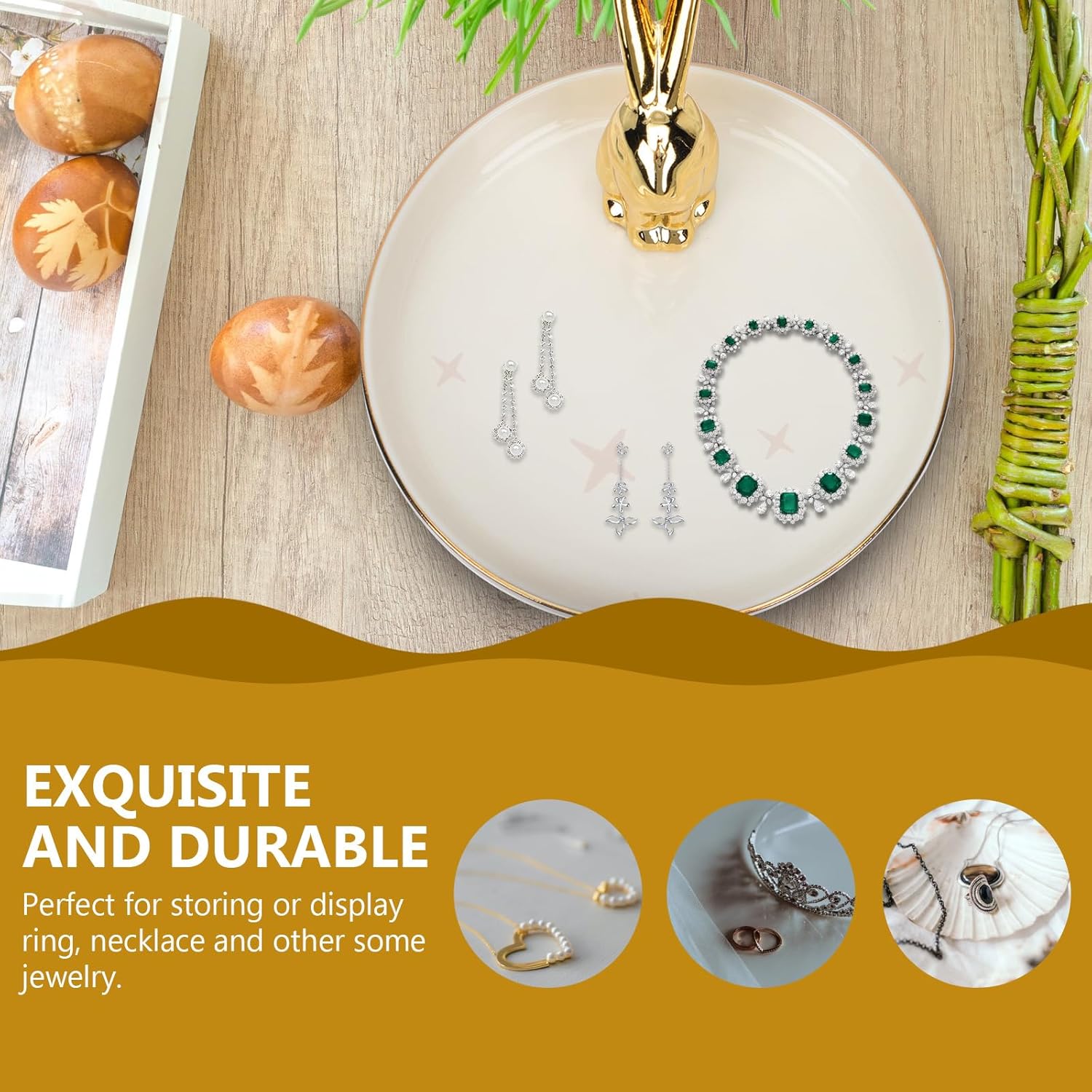 Garneck 3 Pcs Rabbit Ceramic Plate Tabletop Ornament Rabbit Cake Stands Ceramic Sundries Tray Sculpture Stand Bunny Plates Trinket Animal Ring Bracelet s White Dessert