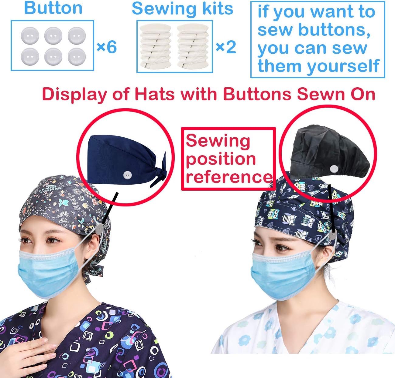 XGALBLA 3pcs Women's Adjustable Hats Cotton Head Covers Working Cap with Sweatband Multi-Color Value Set