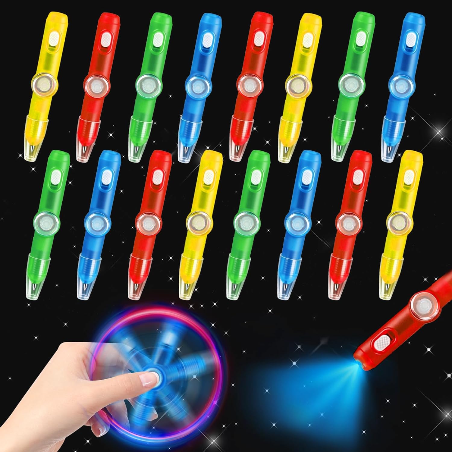 Thremhoo 24PCS Glow Fidget Spinner Pens Light Up Party Favors Treat Goodie Bags Stuffers Classroom Bulk Toys for Kids Prizes Toddlers Spinning Pens Boys Girls Birthday Students End Of The Years Gifts