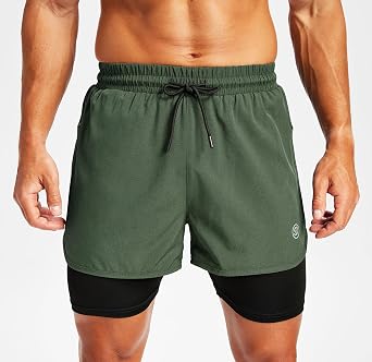 Men's 2-in-1 Running Shorts with Side Pockets, Zippered Compression Lining, Moisture-Wicking - Suitable for Sports, Fitness, and Everyday wear