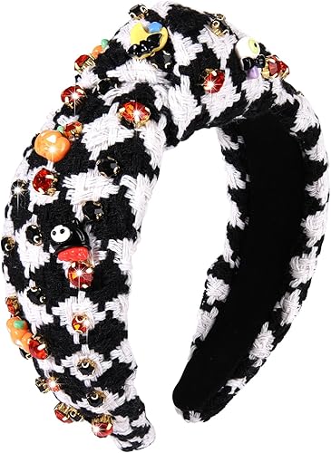 Diadema anudada de Halloween para mujer, de cristal, calabaza, caramelo, maíz, pata de gallo, accesorios para el cabello, regalo