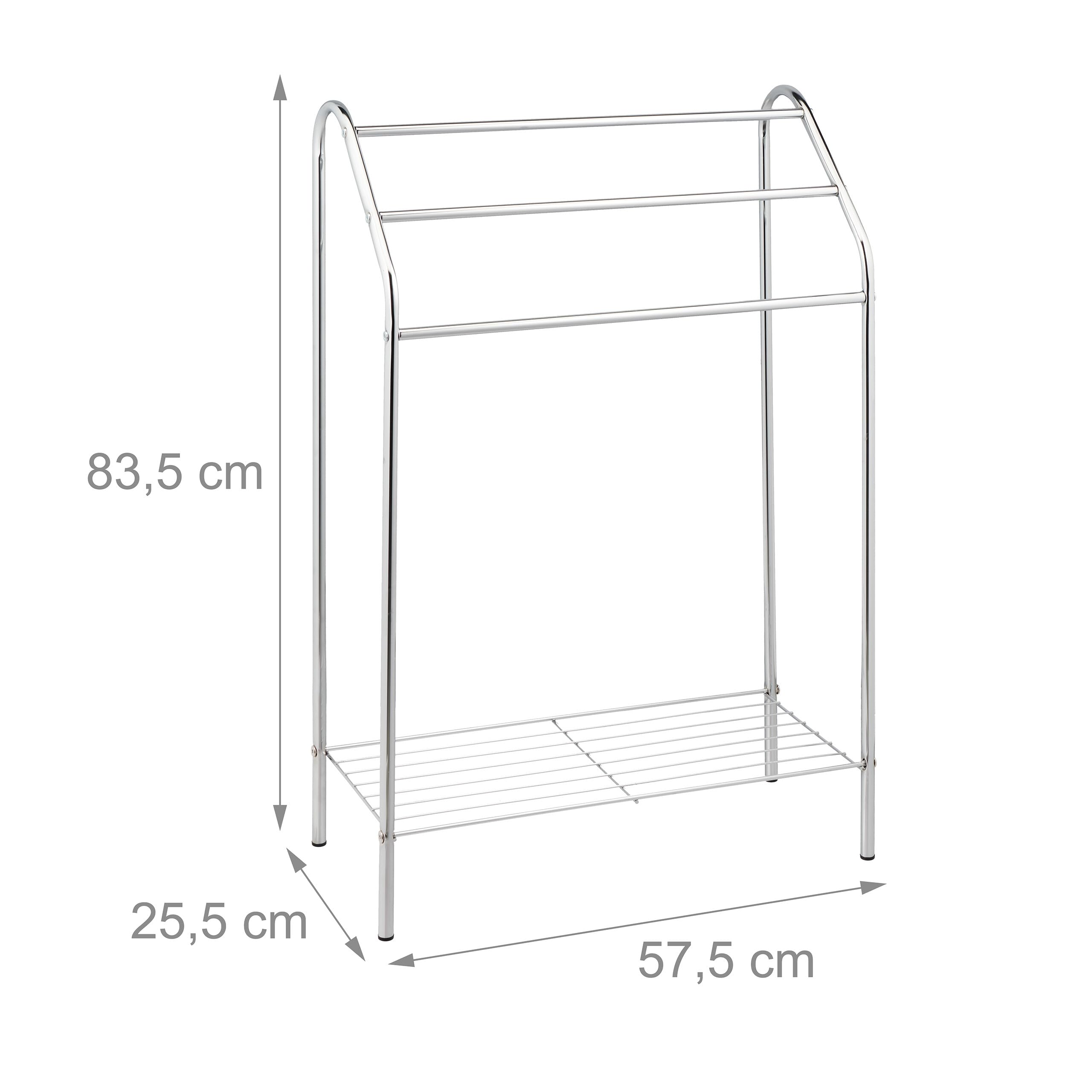 Relaxdays Towel Rack, 3 Bars, with Shelf, Free Standing, Steel, HWD: 83.5 x 57.5 x 25.5 cm, Bathroom and Shower, Silver - Image 4