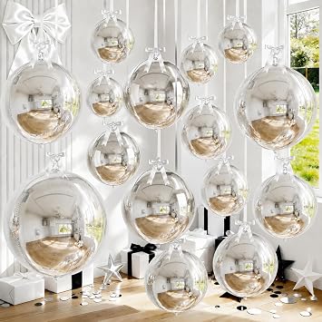 14 Pcs Silver Round Foil Balloons 22/15/10 4D Ball Balloons Metallic Silver Balloon Ornament Mylar Balloon Chrome for Graduation Birthday Wedding Anniversary New Year Disco Party Decorations